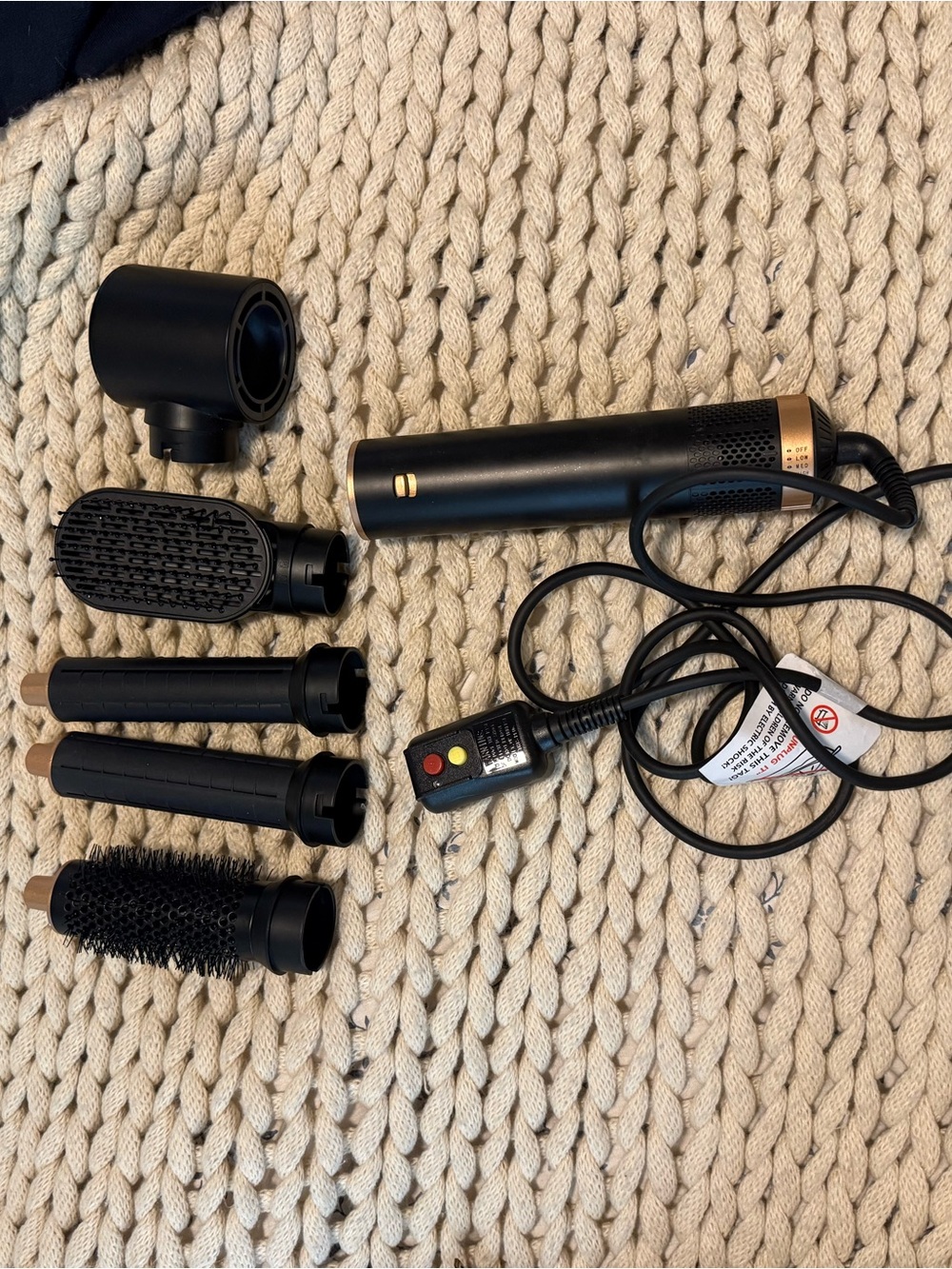 Black Multi-Attachment Hair Styling Tool with Brush and Barrel Set